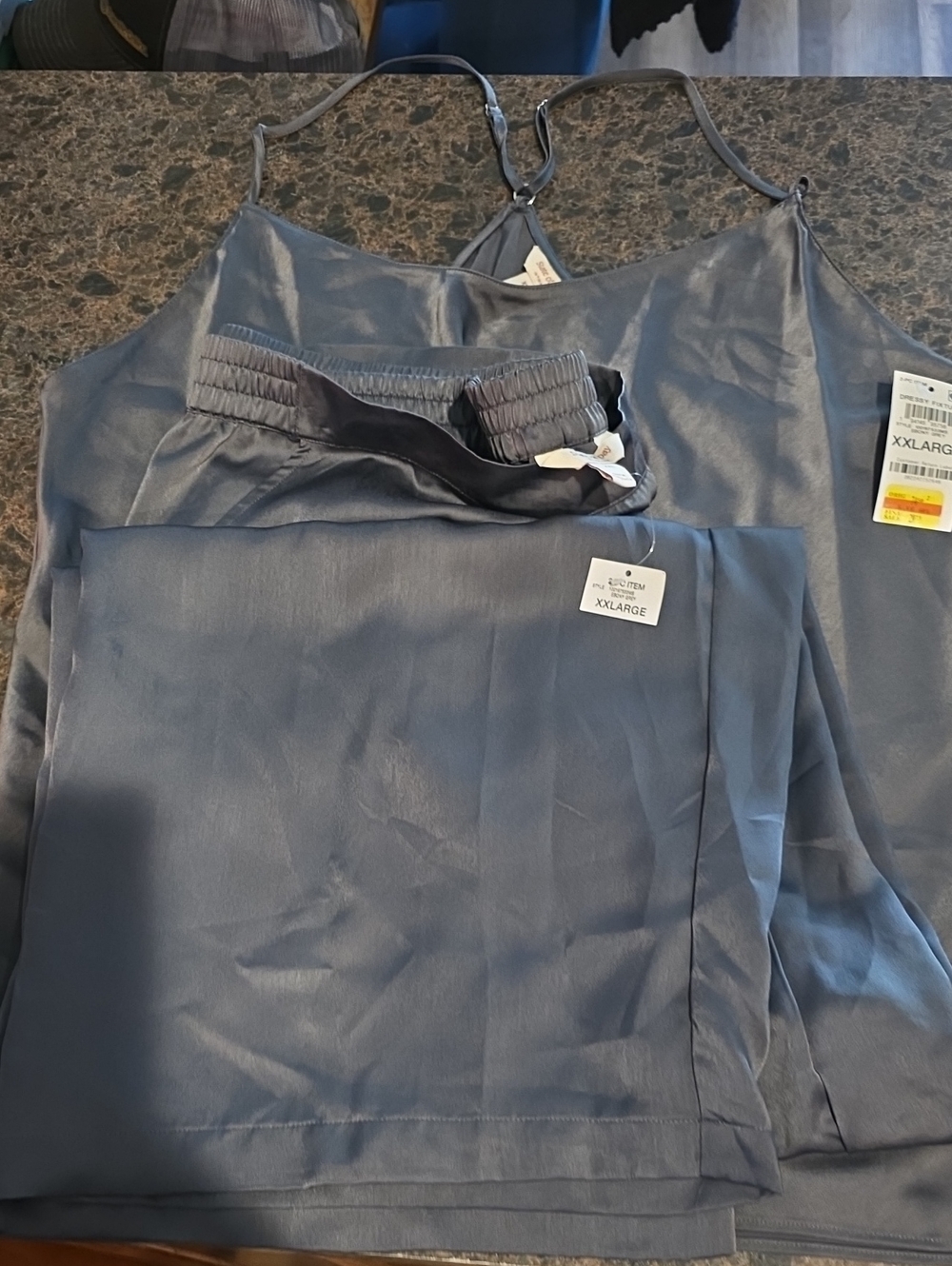 Satin Sleep Cami & Pant Set - Dark Grey, XX-Large